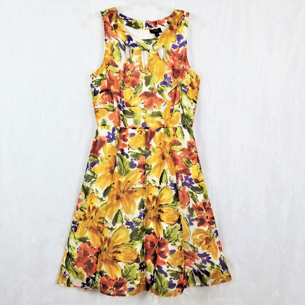 ILE New York Sz 8 A-Line Sleeveless Cutouts Floral